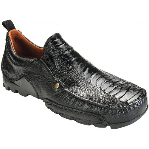 Belvedere "Lobo" Black Genuine Ostrich and Leather Loafer Shoes